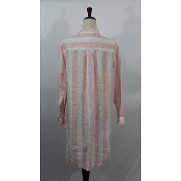 FRANK & EILEEN Sz S Small Pink White Stripe Hunter Linen Shirt Dress - Picture 4 of 10
